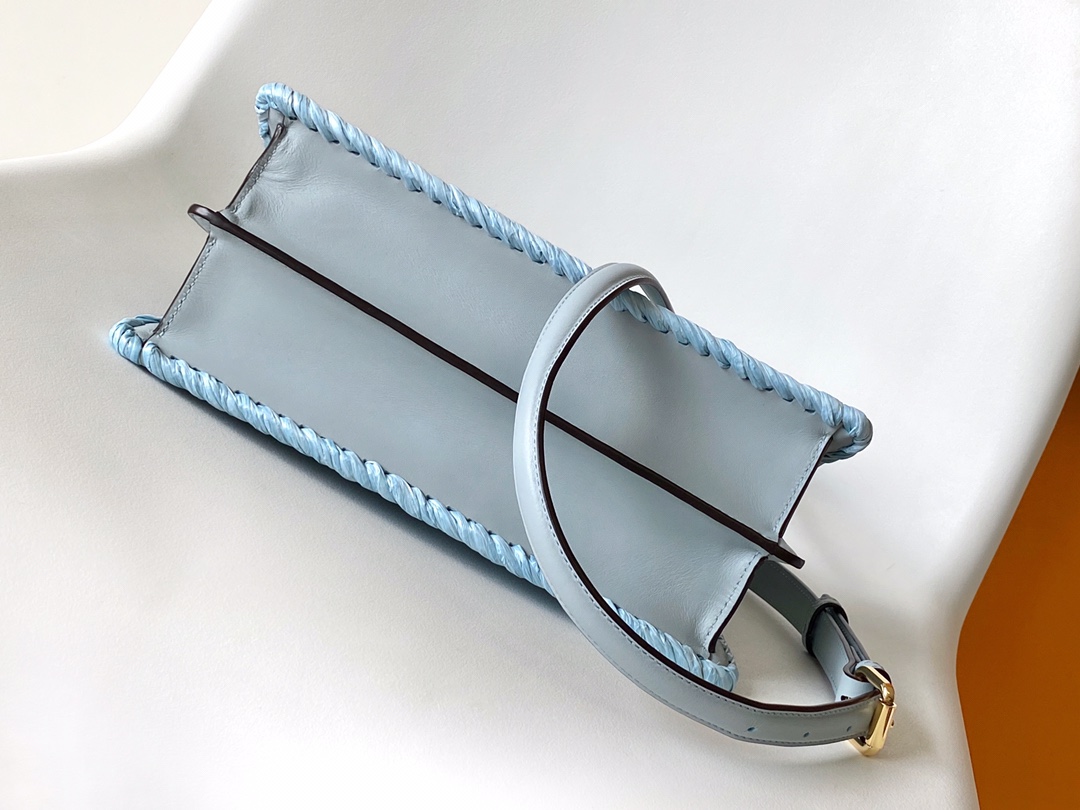 Fendi Peekaboo ISeeU Small Light Blue Interlace Leather Bag